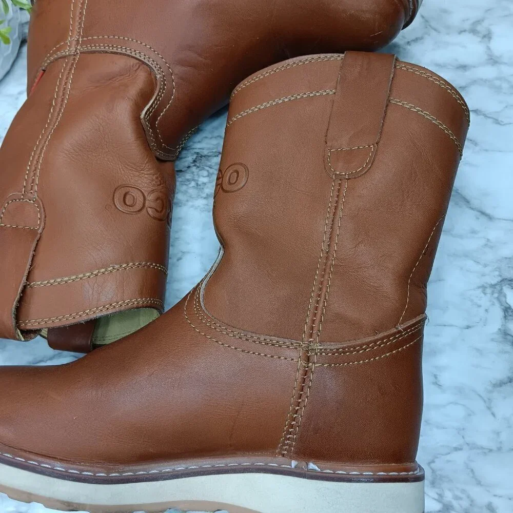 ARCO MEN'S WORK BOOTS ROUND TOE GENUINE LEATHER PULL ON SOFT TOE LIGHT BROWN 7